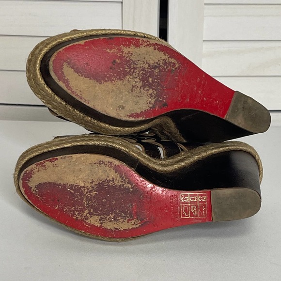 Christian Louboutin Metallic Bronze Leather Barcelona Wedge Sandals Size 35 - Picture 6 of 8